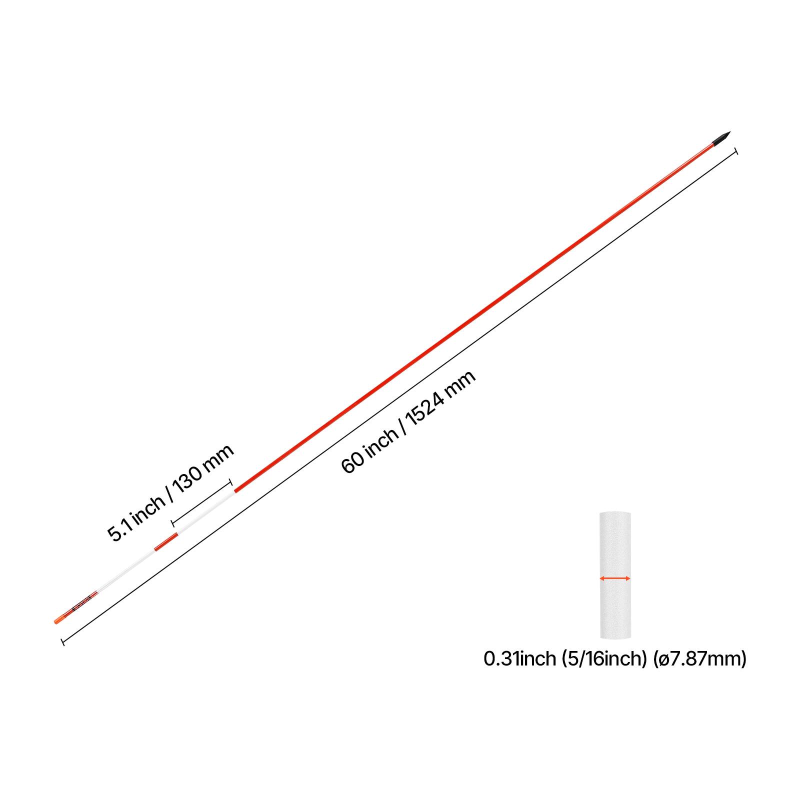 5.1 inch / 130 mm  
60 inch / 1524 mm  
0.31 inch (5/16 inch) (Ø7.87 mm)