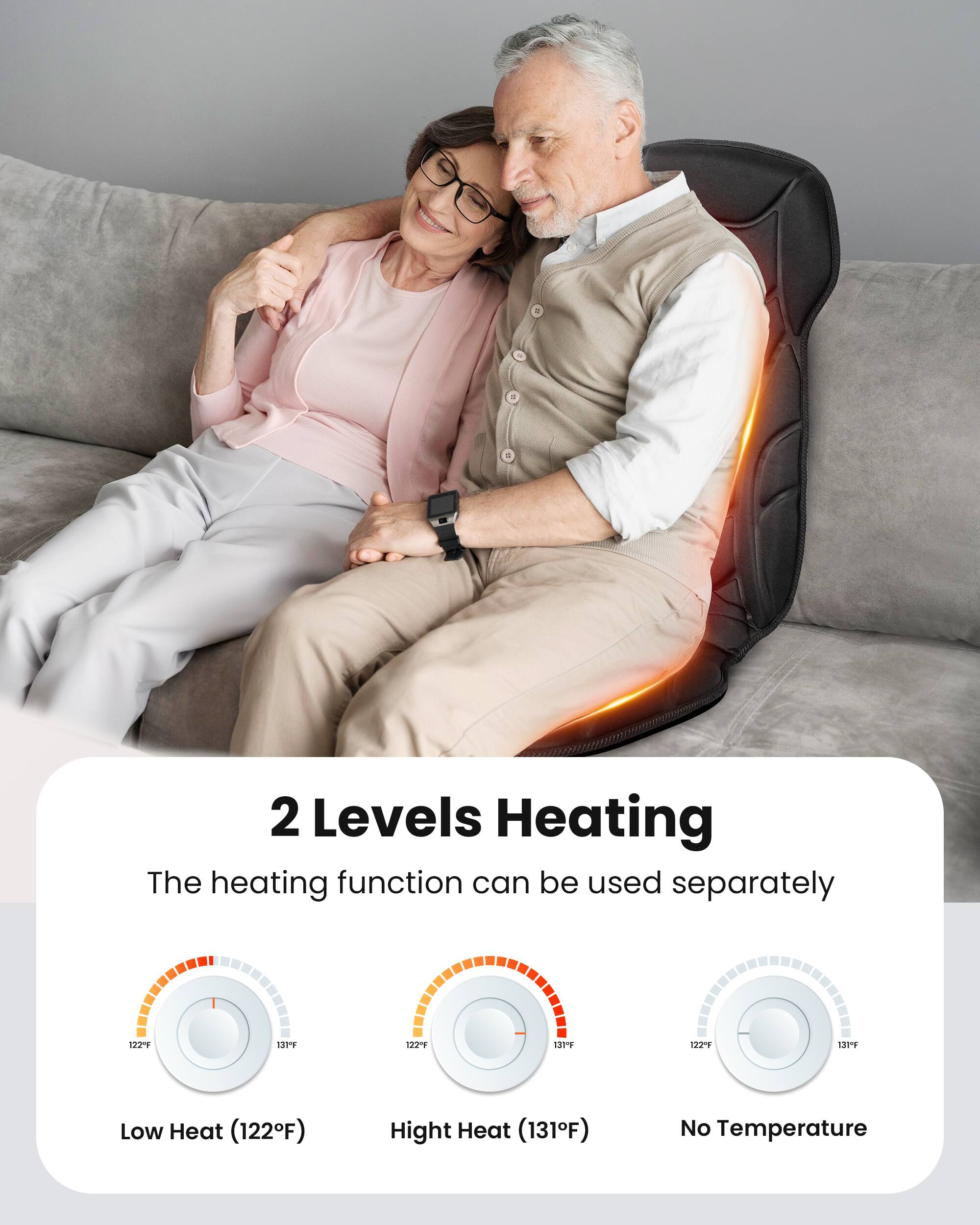 2 Levels Heating  
The heating function can be used separately

122F  
131F  
122F  
131F  
Low Heat (122°F)  
High Heat (131°F)  
No Temperature