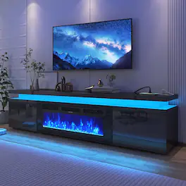 Espafurni - 90inch Modern Fireplace TV Stand with Power Outlet Storage for up to 100" TVs - Black