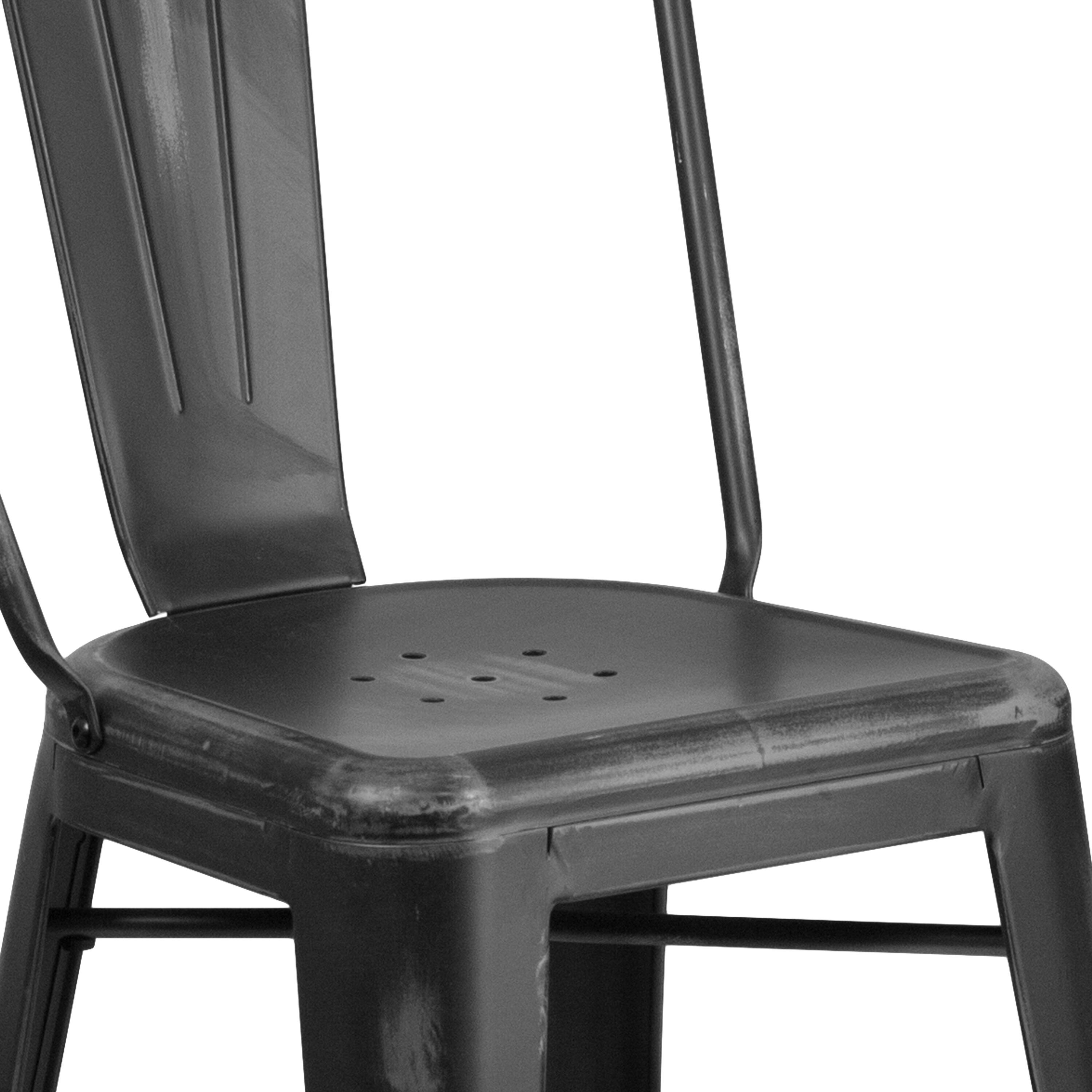 Alt View 9. Emma + Oliver - Commercial Grade 24"H Distressed Metal Indoor-Outdoor Counter Stool with Back - Black.