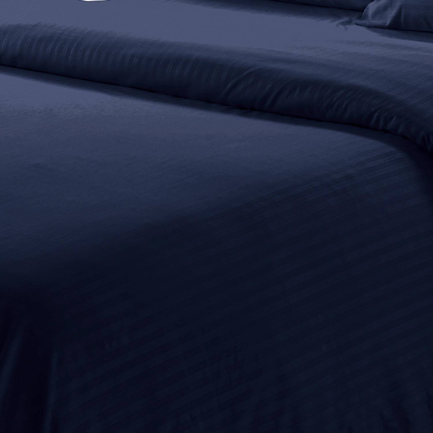 Alt View 3. Plazatex - Plazatex Dobby Stripe Luxurious Ultra Soft Moisture Wicking Solid Color 6 Pieces Sheet Set Queen Navy - Navy.