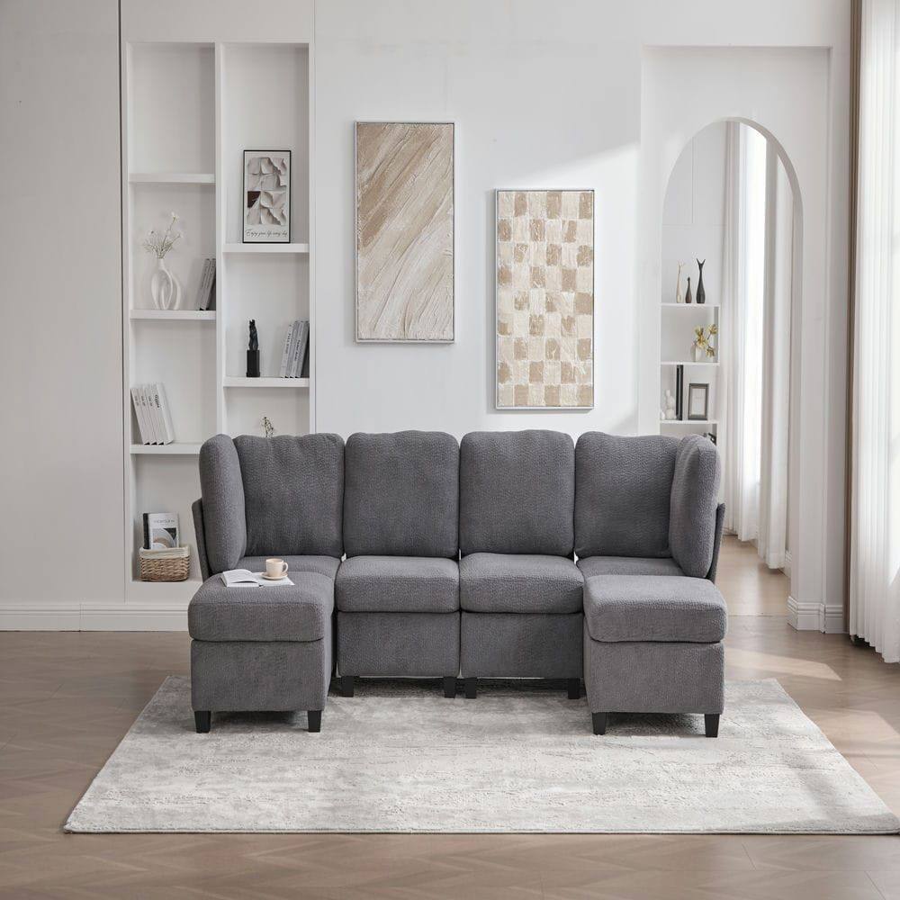 Alt View 2. Kadyn - U-Shaped 6-Seat Sectional, Convertible Modular Design with Chaise and Storage Ottoman, Gray - Gray.
