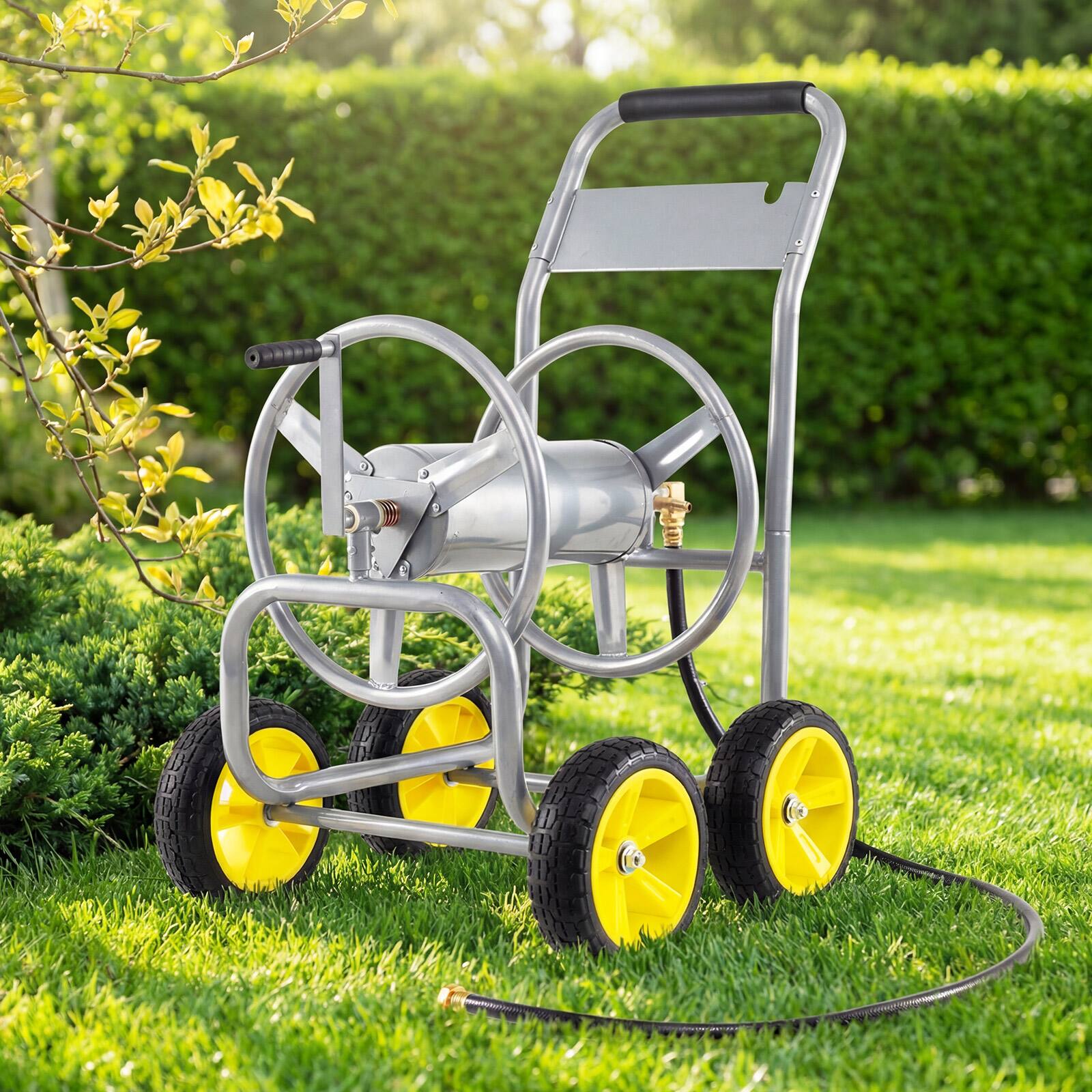 Alt View 1. Costway - Costway Garden Hose Reel Cart 4 Wheels, 330 ft 5/8" Large Capacity for Outside Yard Lawn - Silver.