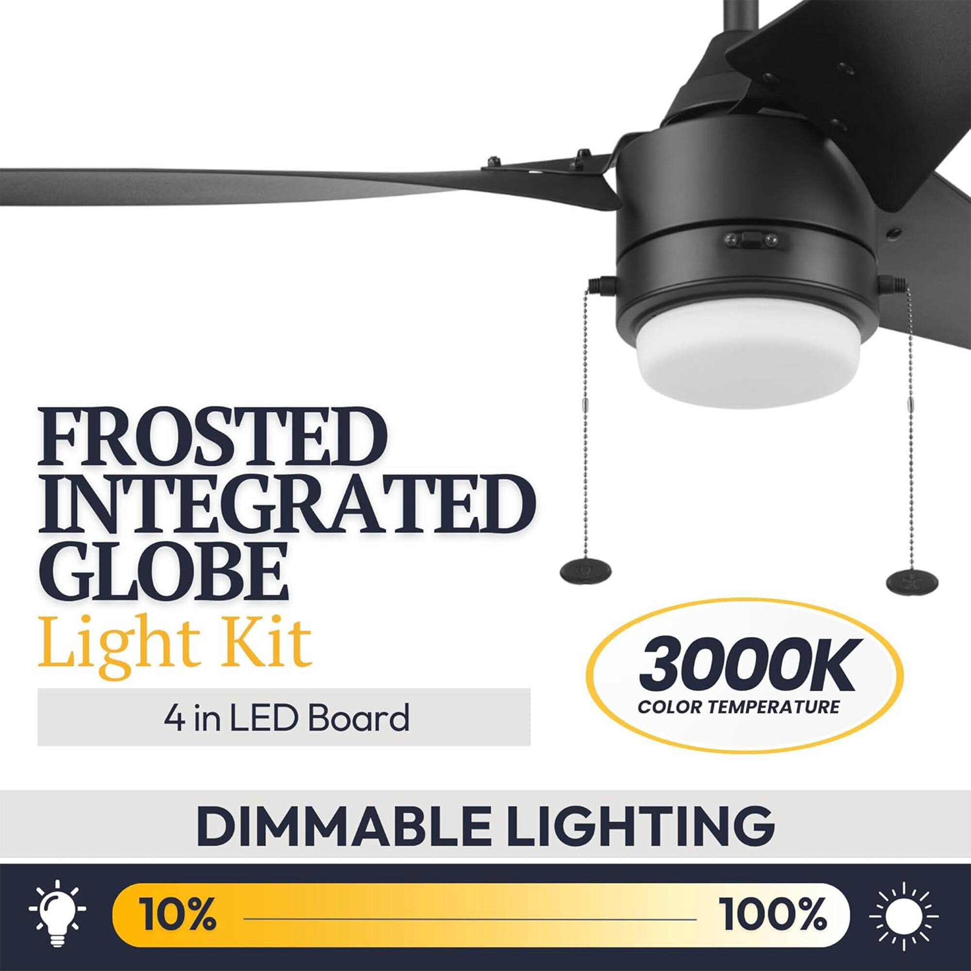 FROSTED INTEGRATED GLOBE Light Kit  
3000K COLOR TEMPERATURE  
4 in LED Board  
DIMMABLE LIGHTING  
10% - 100%
