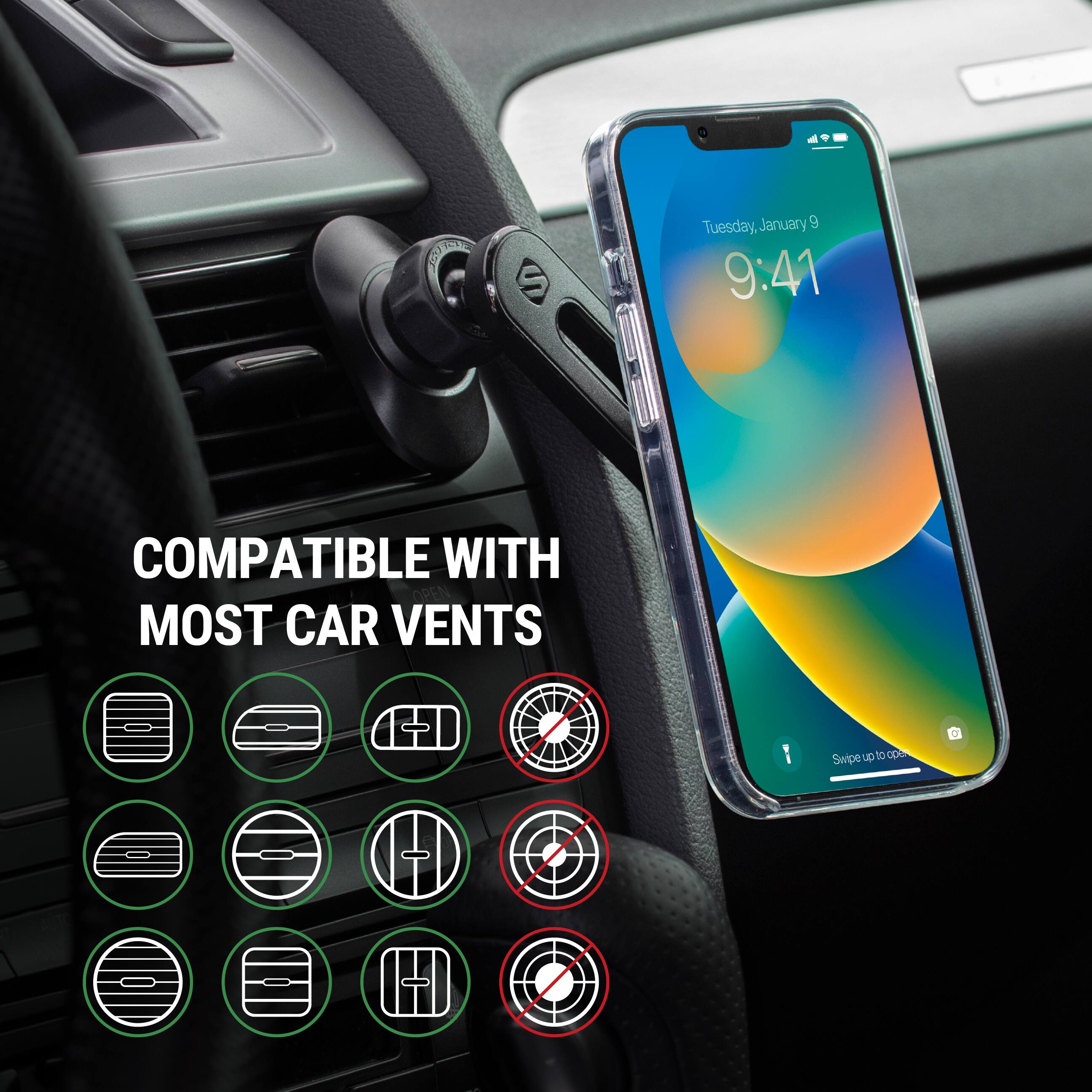 COMPATIBLE WITH MOST CAR VENTS

Tuesday, January 9
9:41

Swipe up to open