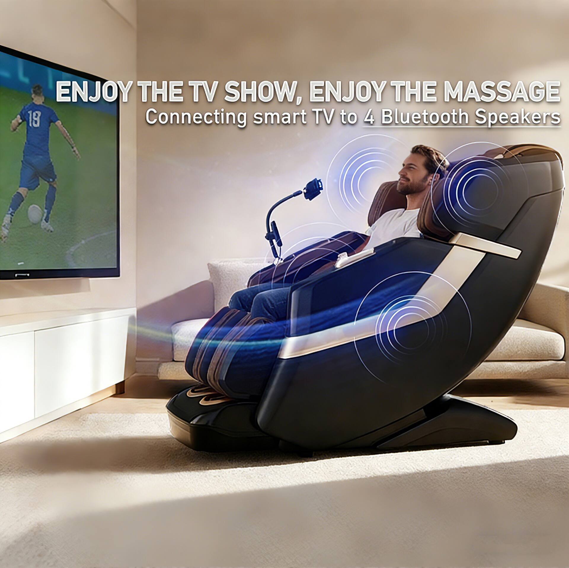 ENJOY THE TV SHOW, ENJOY THE MASSAGE  
Connecting smart TV to 4 Bluetooth Speakers
