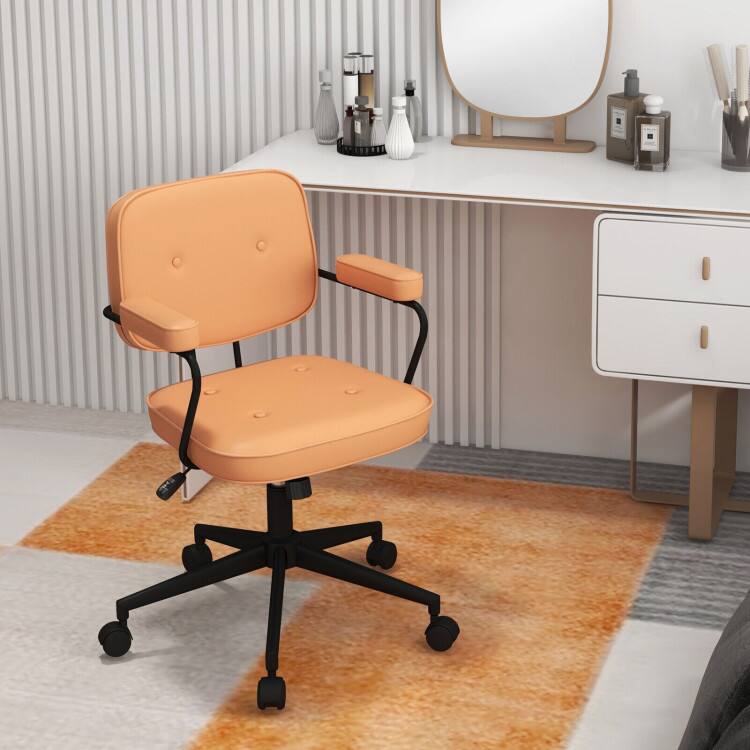 Left. SlickBlue - PU Leather Desk Chair with Ergonomic Armrests and Rocking Function - Orange.