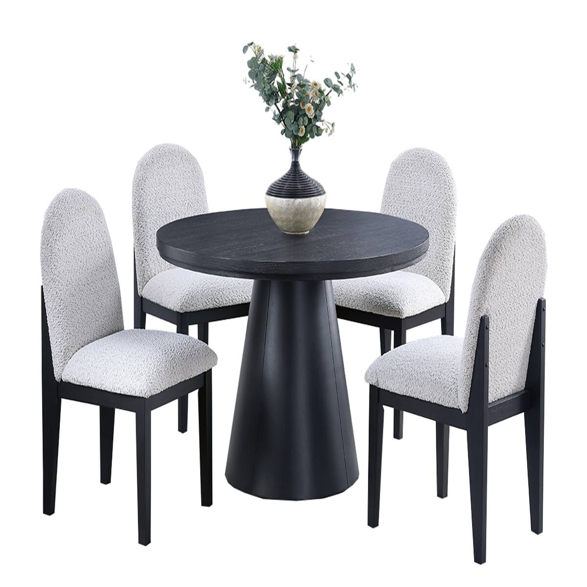 Alt View 3. Loheer - Loheer 48-Inch Round Dining Table With Black Cone-Shaped Base, Seats Four - Black.