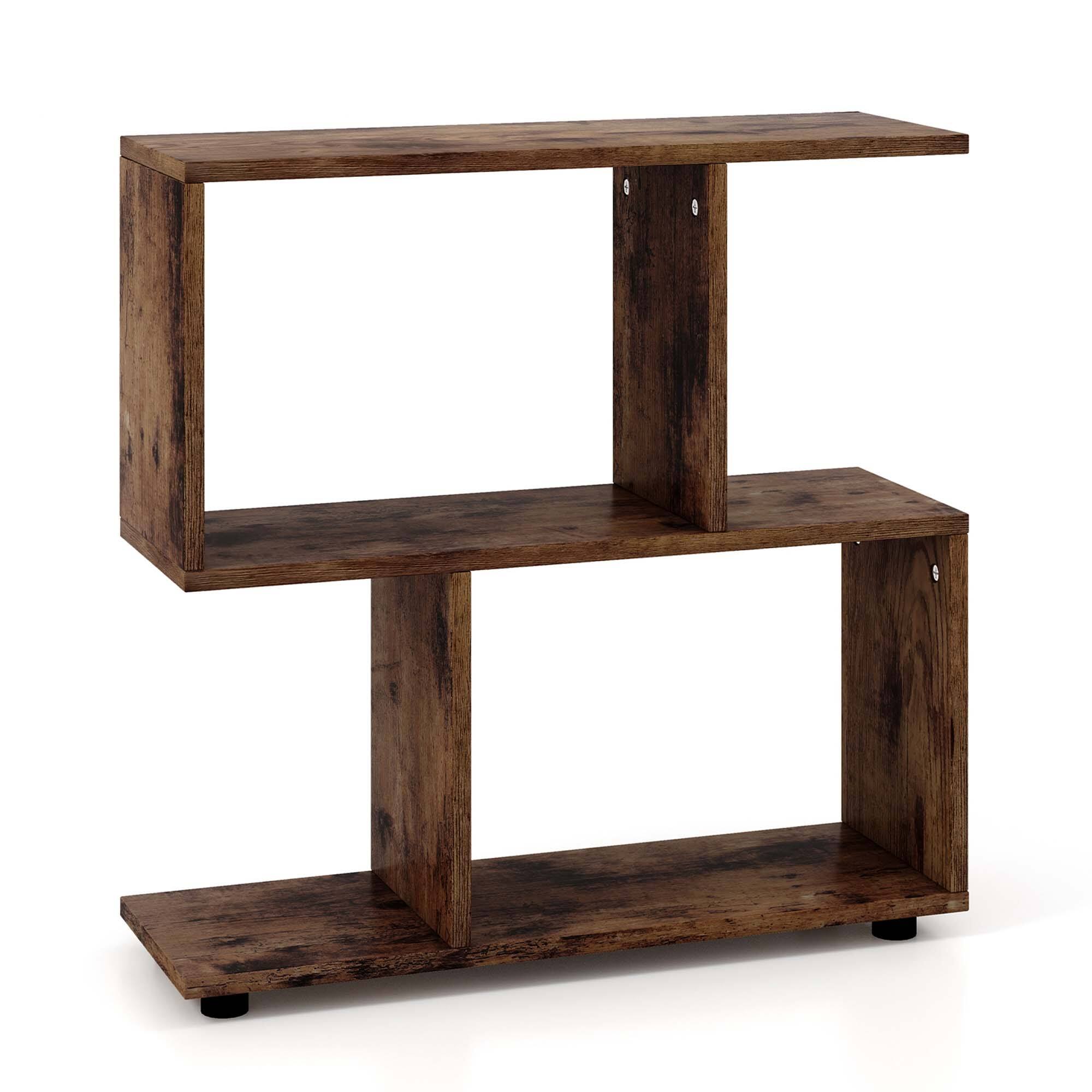 Alt View 17. Costway - 2-Tier Bookshelf Free Standing Wooden Display S-Shaped Shelf Storage Rack Brown - Brown.