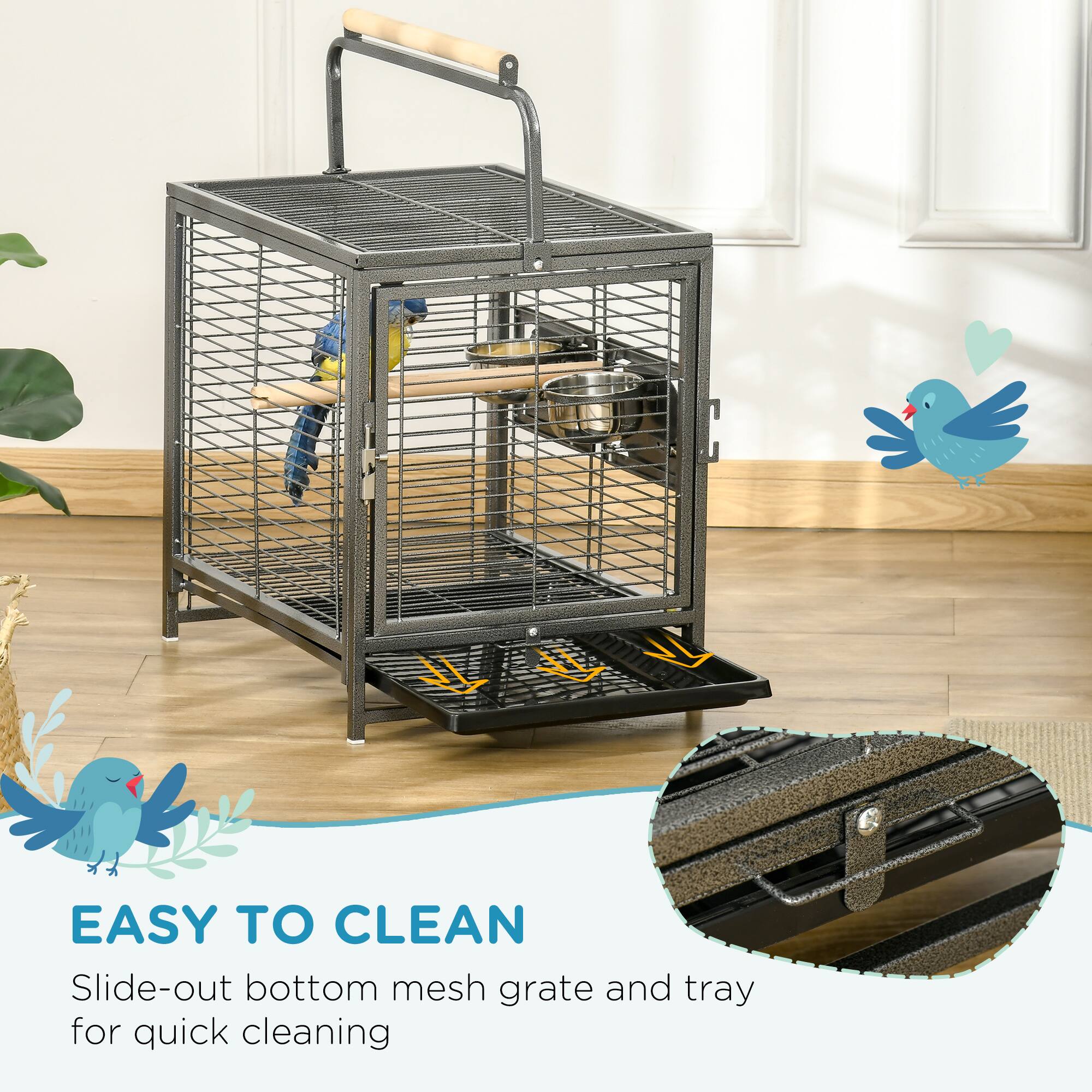 EASY TO CLEAN  
Slide-out bottom mesh grate and tray for quick cleaning