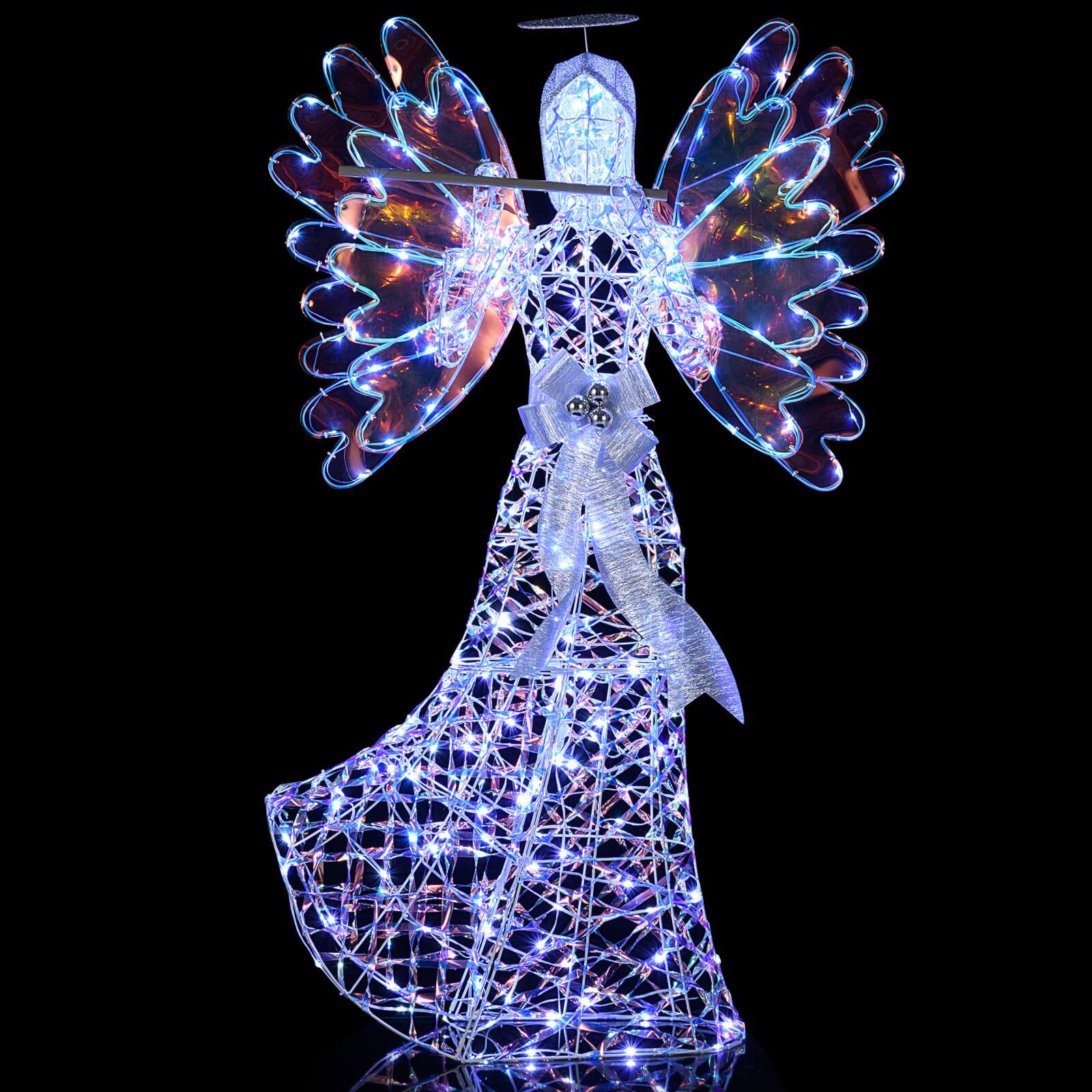 Alt View 4. Costway - Costway 5.2 FT Lighted Angel Christmas Decoration with Flute, 250 LED Lights, Zip Ties Advent Calendar - White.