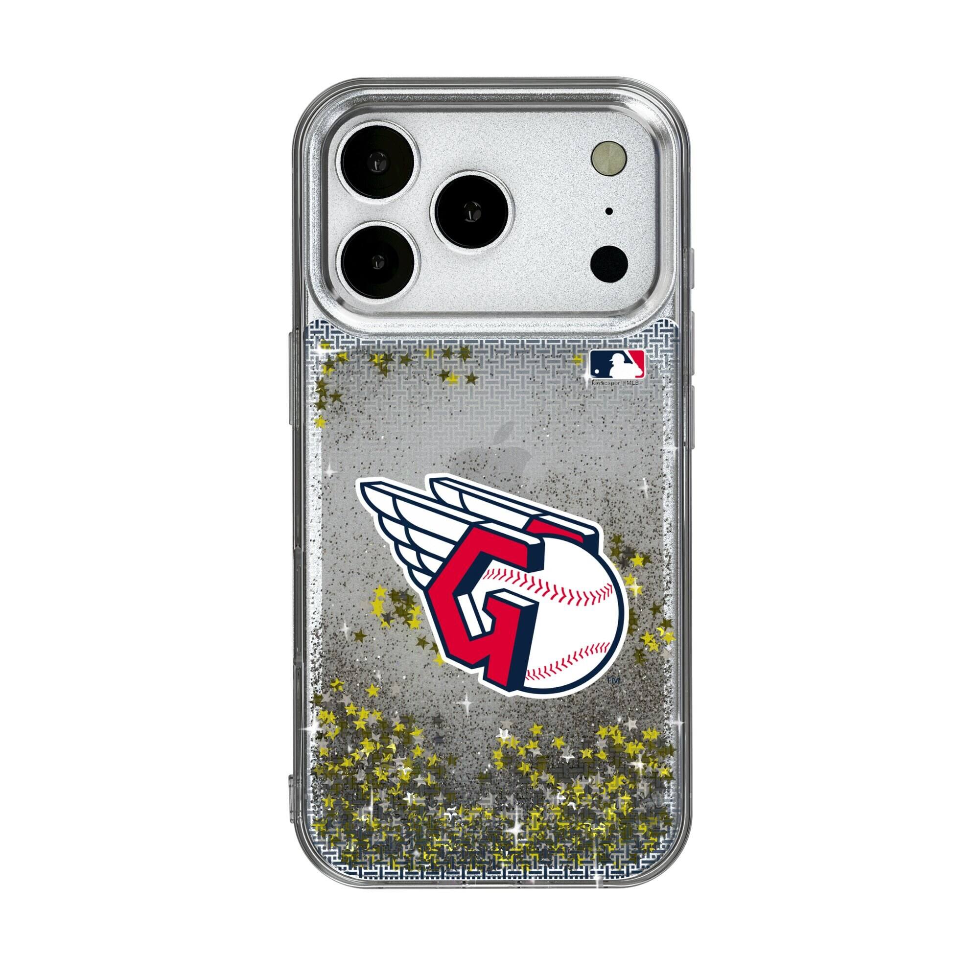 Front. Keyscaper - Cleveland Guardians Linen Logo iPhone Glitter Case - 13 Pro Max - Multicolor.