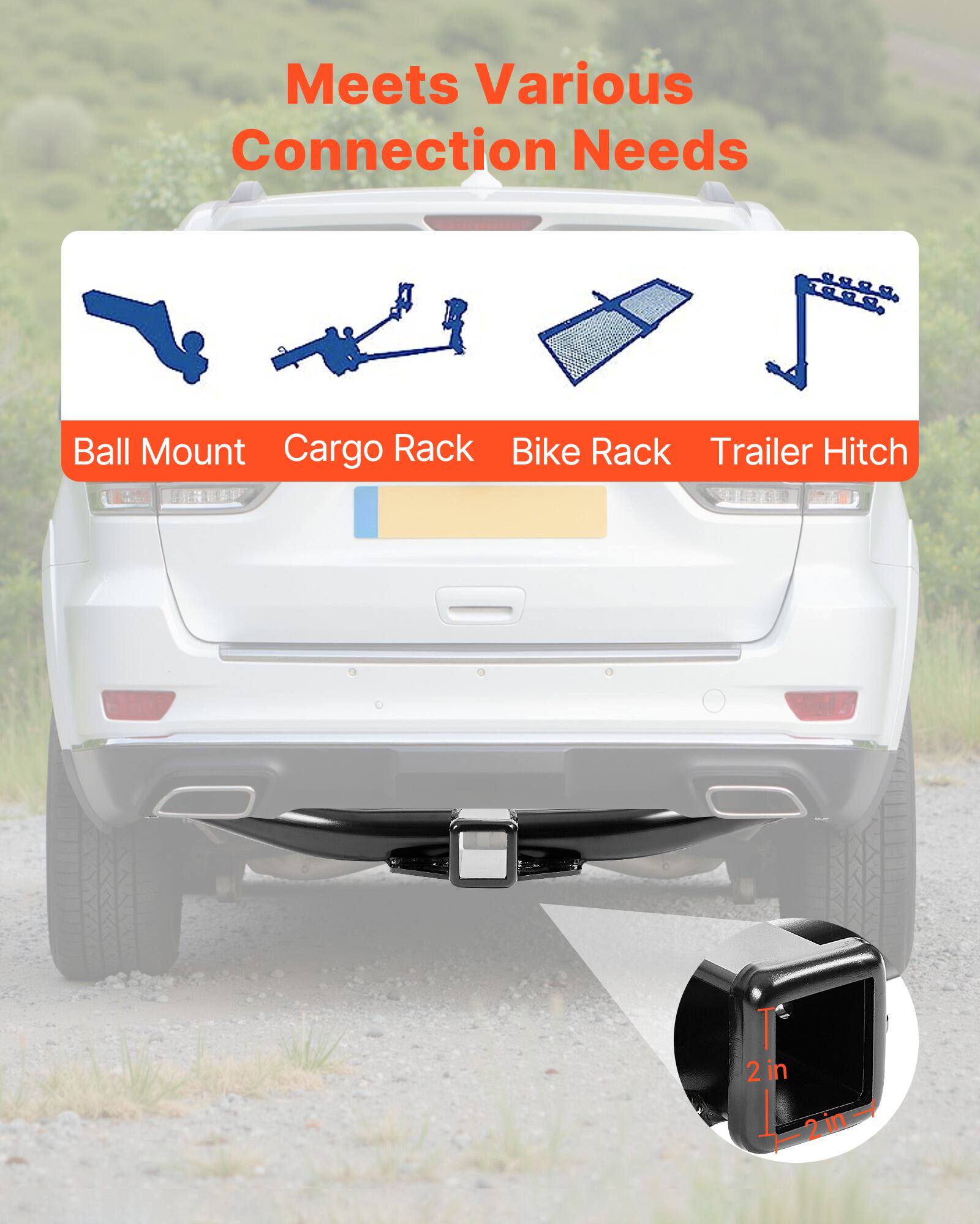 Meets Various Connection Needs

Ball Mount Cargo Rack Bike Rack Trailer Hitch

2 in 2 in