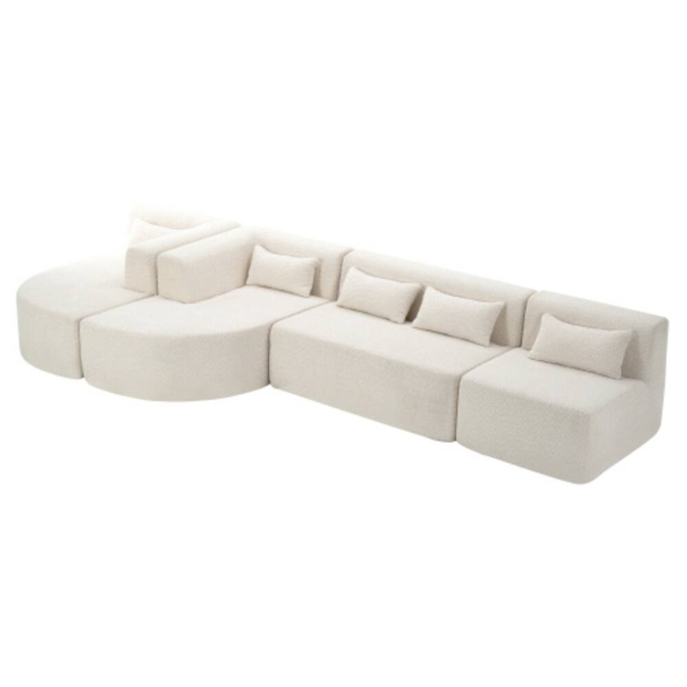 Alt View 3. LUCKY ONE - 144" Free-Combined Modular Sectional Sofa w/ 2 Chaise Lounges & 5 Back Pillows - Beige.