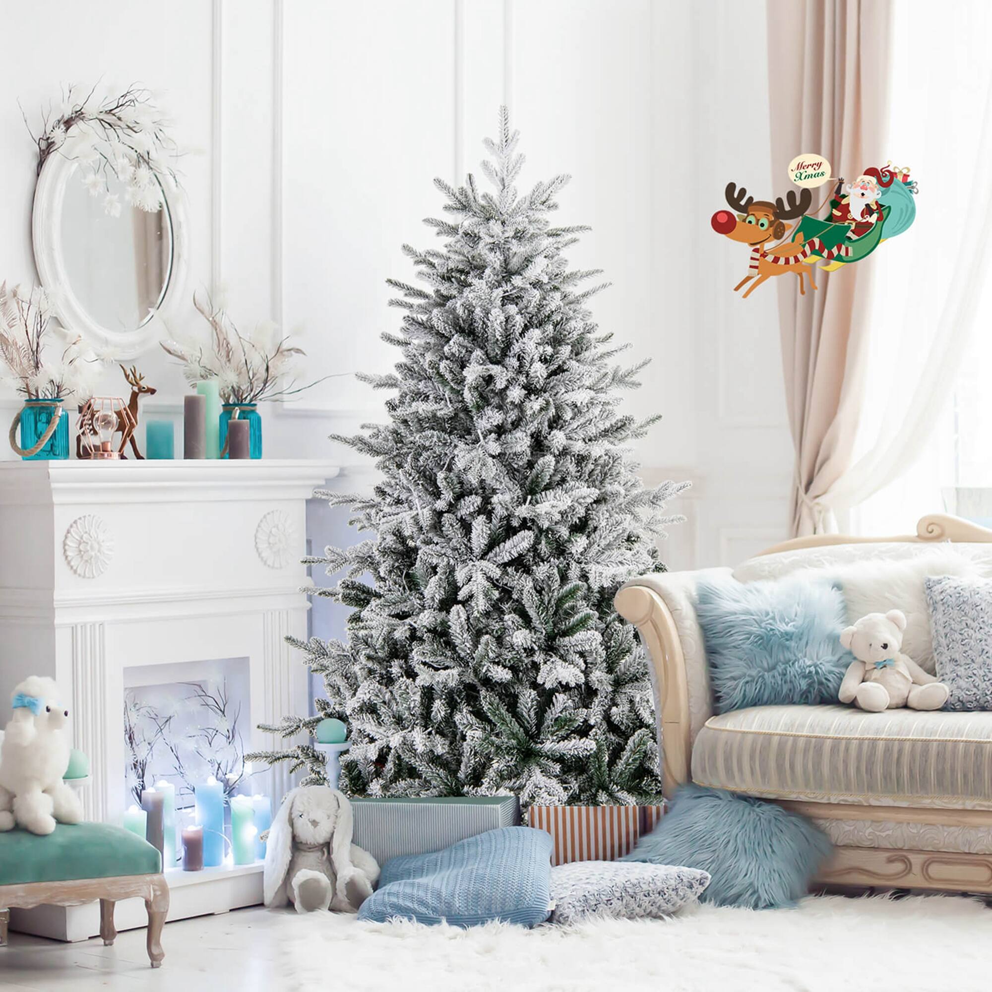 Alt View 13. Costway - 6 FT Flocked Christmas Tree with 8 Lighting Modes 260 Multi-Color LED Lights - Green/White.