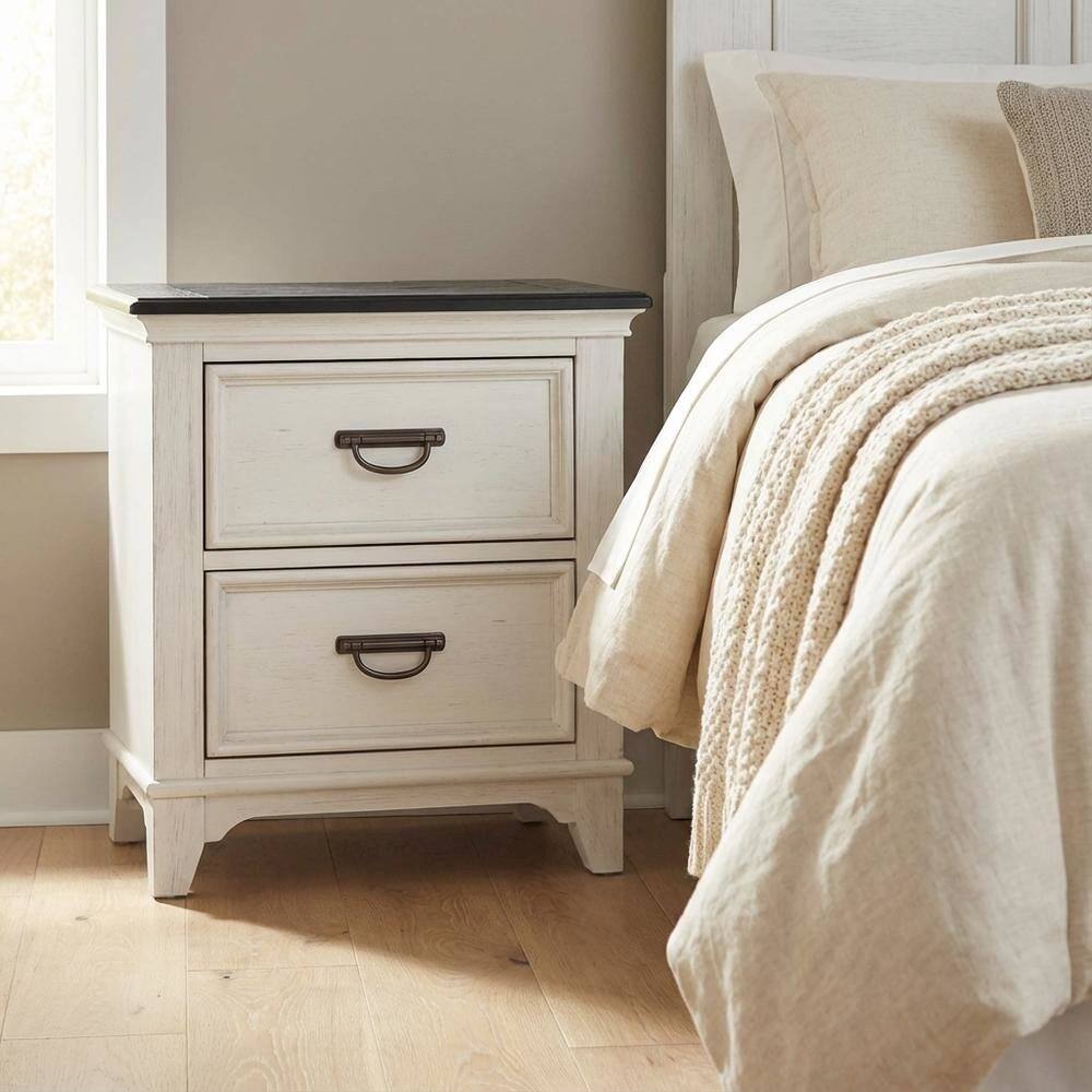 Alt View 1. Starlight Canyon Home - White Nightstand with Charging Station and Wirebrushed Finish - White.