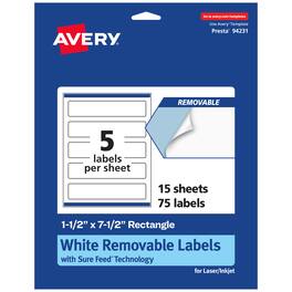 Avery - Removable Rectangle Labels, 1.5" x 7.5", 75ct - White
