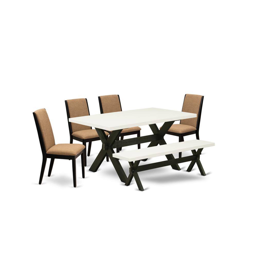 Left. East West Furniture - East West Furniture X626LA147-6 6-Piece Awesome Modern Dining Table Set a Good Linen White Color Dining Table Top and - Multi-Color.