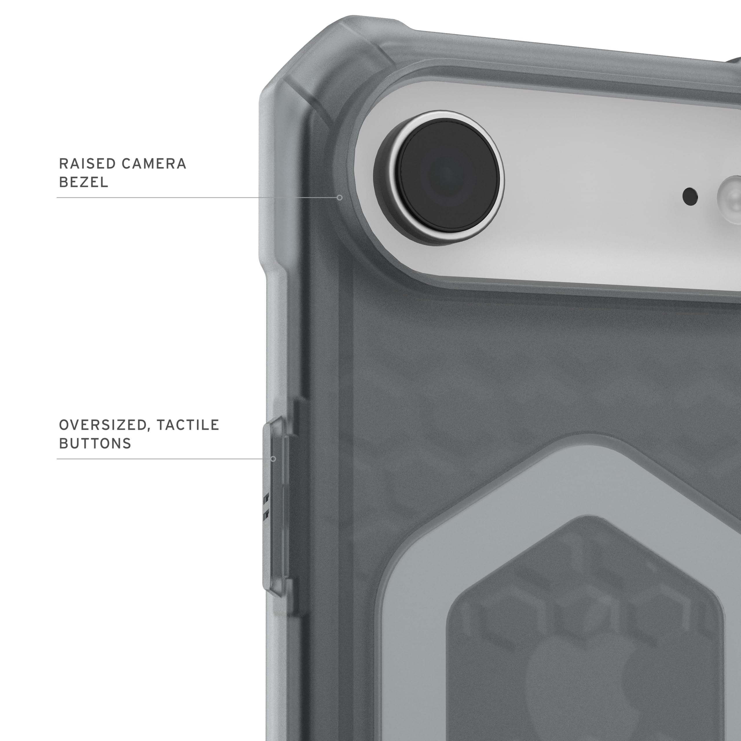 RAISED CAMERA BEZEL  
OVERSIZED, TACTILE BUTTONS