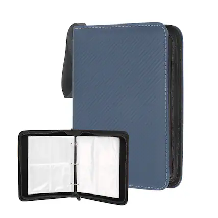 Front. Unique Bargains - 4 Pocket Trading Card Binder, Holds 400 Top Loaders Light-Textured PU Cover with Zipper for TCG Sport - Navy Blue.