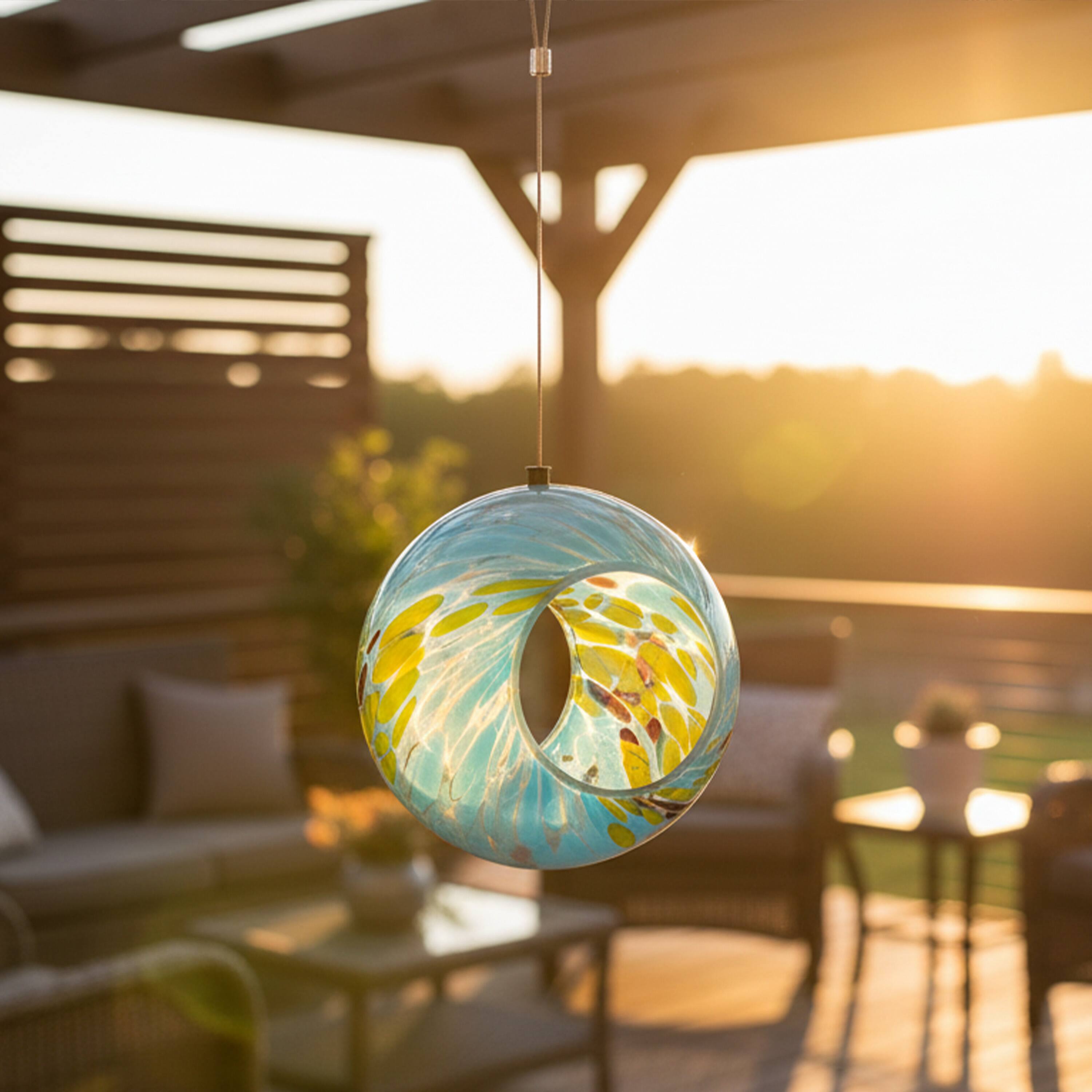 Alt View 9. Sunnydaze - Solar Glass Fly-Through Hanging Bird Feeder - 6" - Spring Sky.