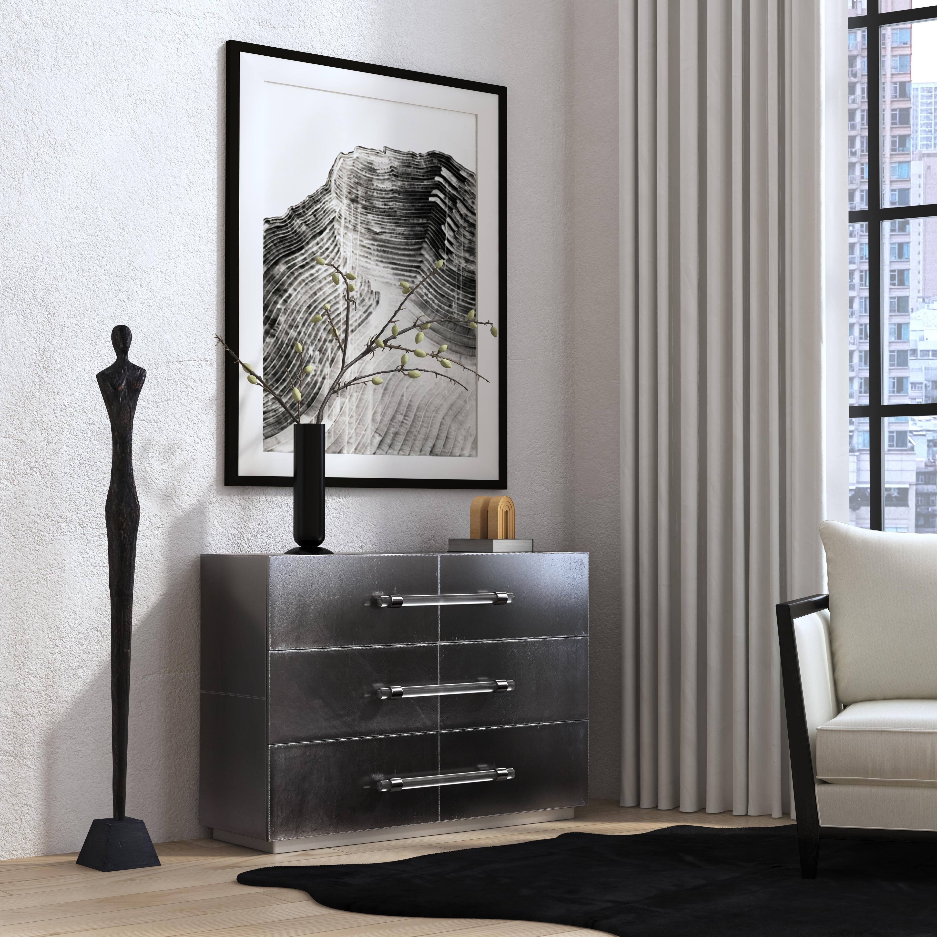 Alt View 1. Butler Specialty - Allman 48 in. W Rectangular Wood and Leather 3 Drawer Accent Chest - Silver.