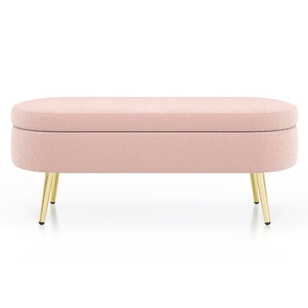 Alt View 7. Ropilly - Ropilly Pink Oval Storage Bench Flannel Upholstered Ottoman with Metal Legs - Pink.