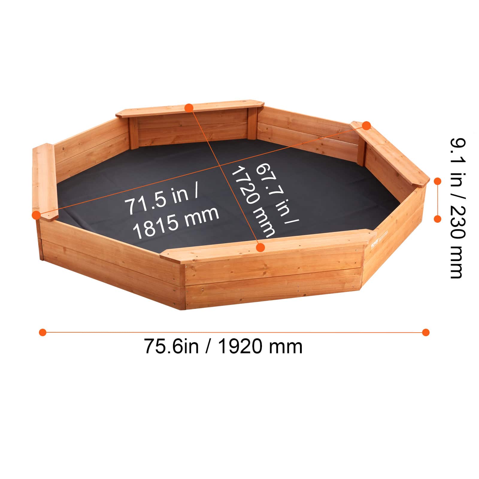 VEVOR Wooden Sandbox with Cover, 75.6 x 75.6 x 9.1 in Octagonal