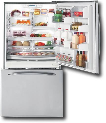 Front Standard. GE - Profile 21.1 Cu. Ft. Counter-Depth Bottom-Mount Refrigerator - Stainless-Steel.