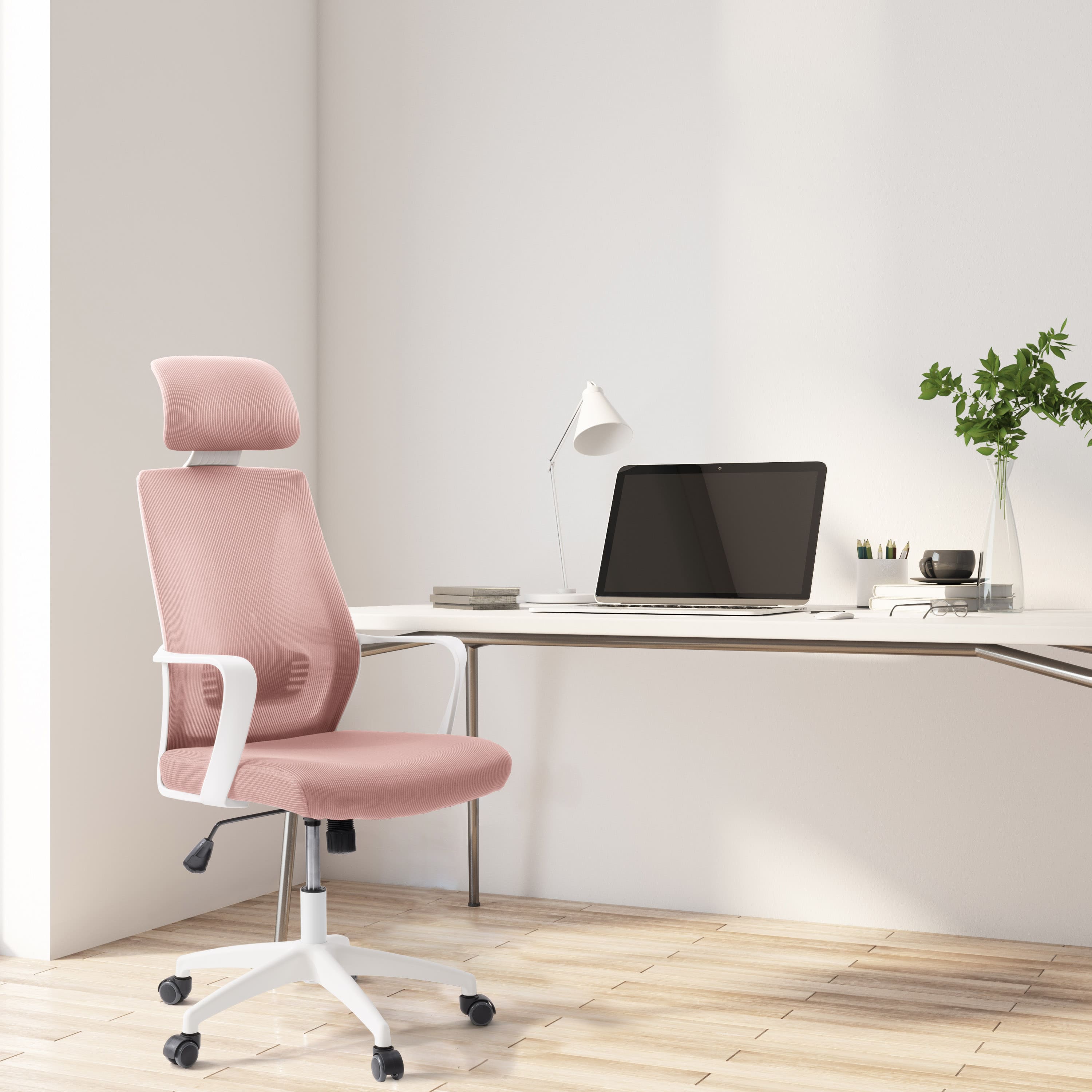 Left. CorLiving - Workspace Mesh Back Office Chair - Pink and White.