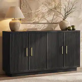 paproos - 55" Modern Fluted Sideboard Buffet Cabinet, Space-Saving Storage Credenza with Adjustable Shelves for Living Room - Black