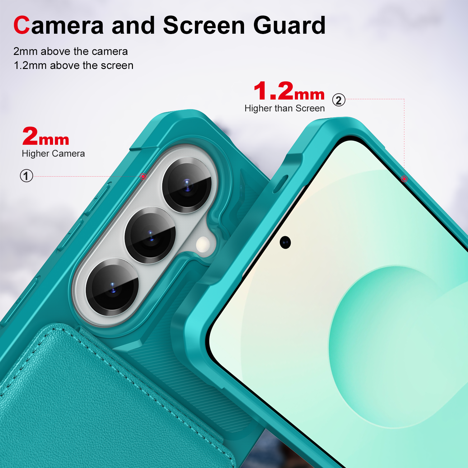 Camera and Screen Guard

2mm above the camera  
1.2mm above the screen

2mm  
Higher Camera

1.2mm  
Higher than Screen
