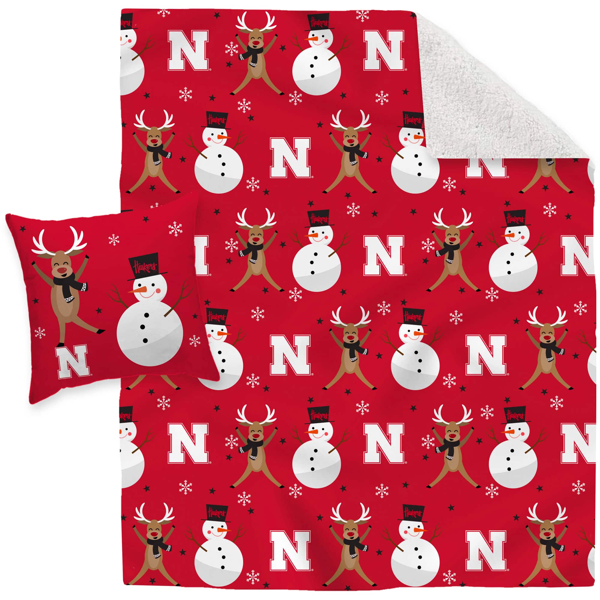 Pegasus - Nebraska Huskers Holiday Reindeer Blanket and Pillow Combo Set - Multicolor