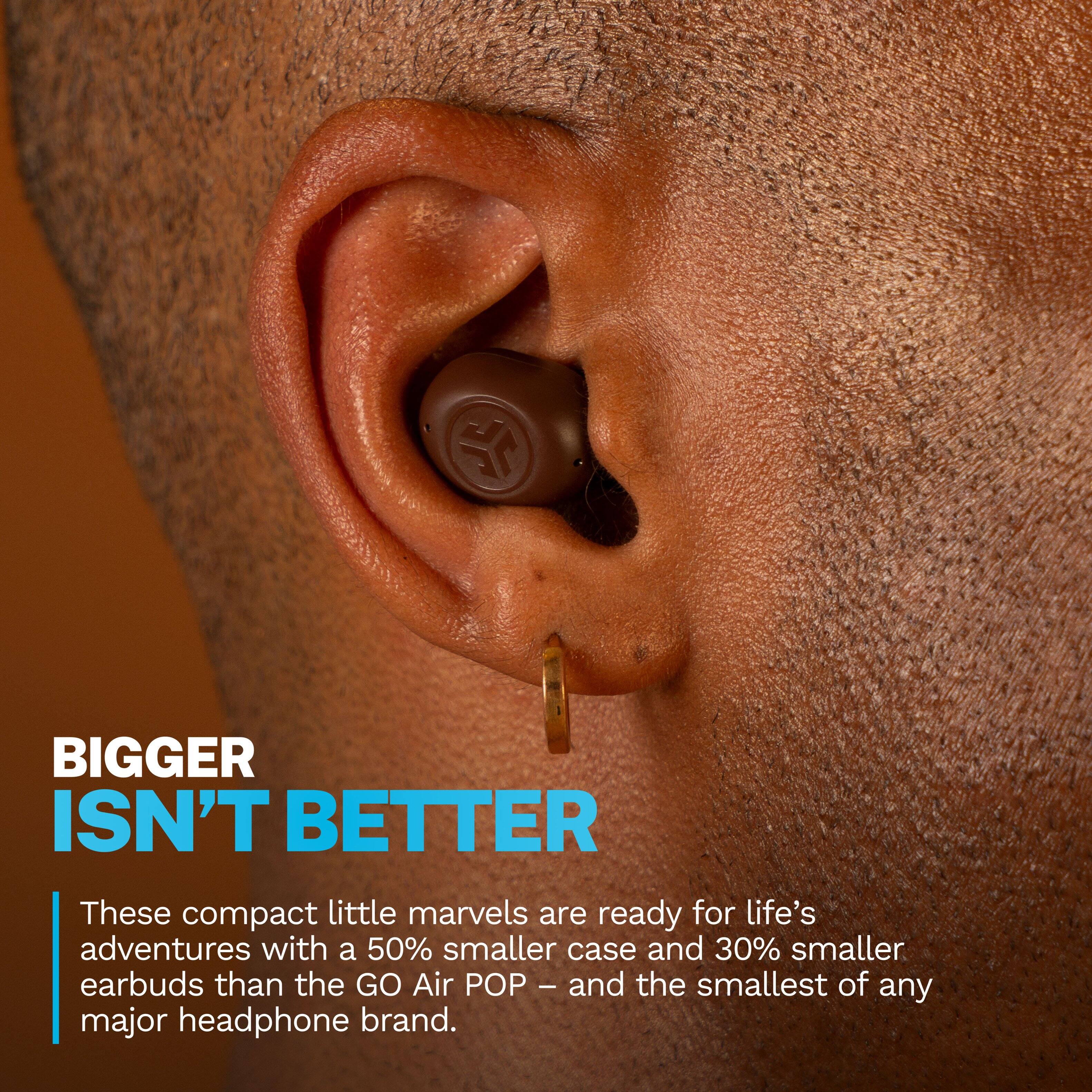 BIGGER ISN'T BETTER
These compact little marvels are ready for life's adventures with a 50% smaller case and 30% smaller earbuds than the GO Air POP - and the smallest of any major headphone brand.