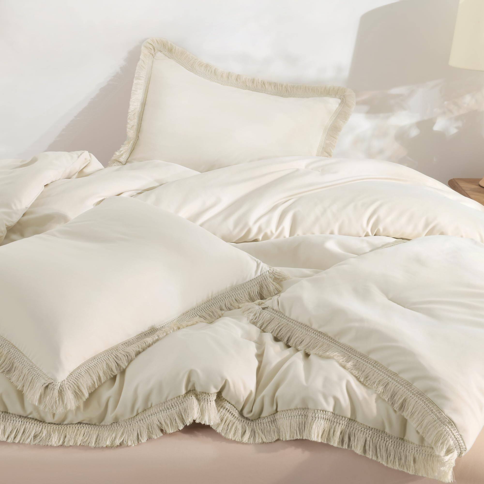 Alt View 2. Comfort Essence - Queen Comforter Set 3 Pieces Boho Lightweight Fluffy Bedding Comforters Sets Soft Tassel All Seasons Bed - 17 - Grayish Blue-Queen (90"x90").