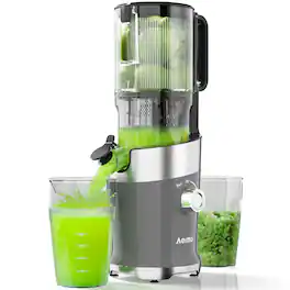Aeitto - AeittoMega4 Juicer Machines, Cold Press Juicer 4.9" Extra Large Feed Chute for Whole Fruits and Vegetables & Easy Clean - Gray