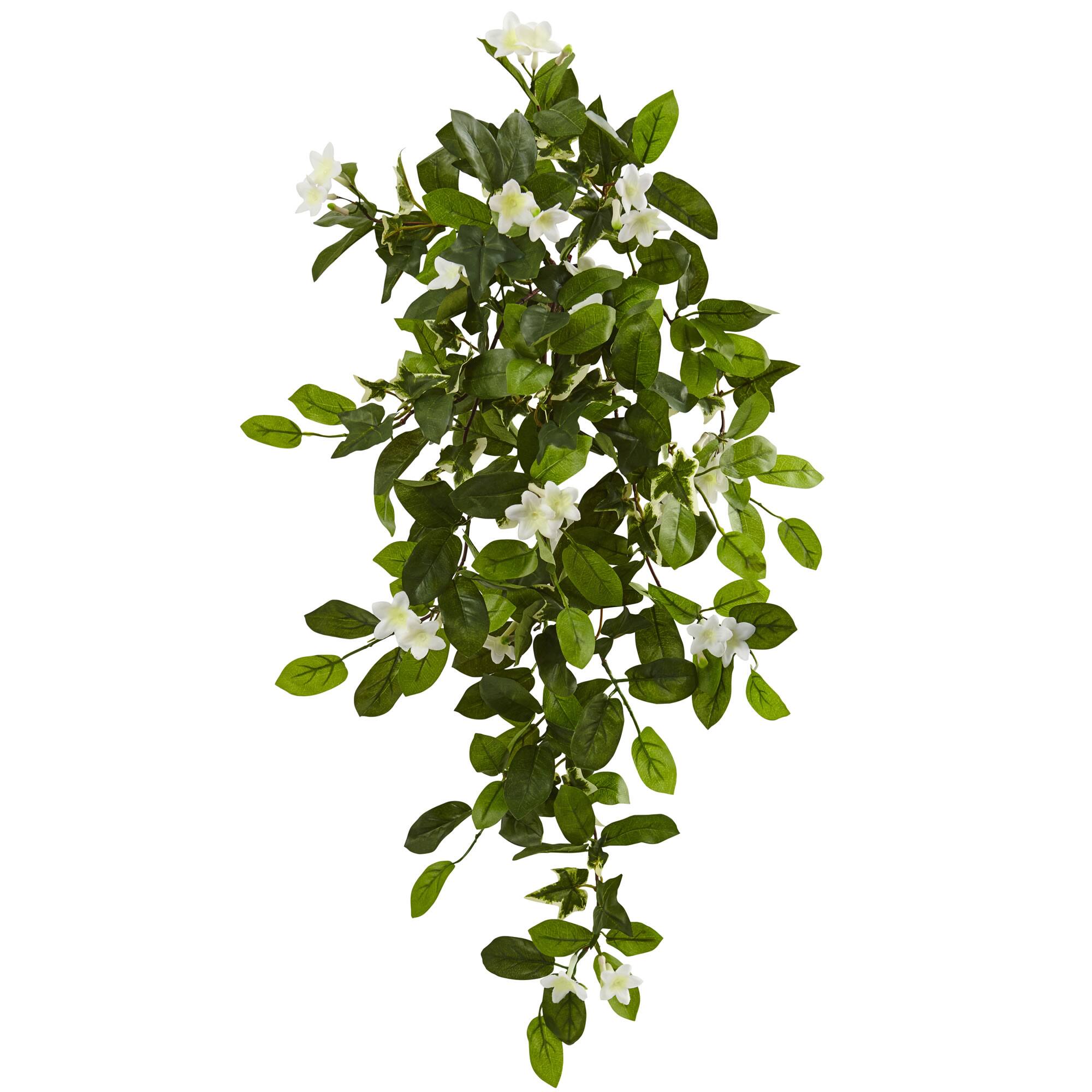 Front. BreeBe - 19" Stephanotis & Ivy Hanging Artificial Plant (Set of 4) - Green.