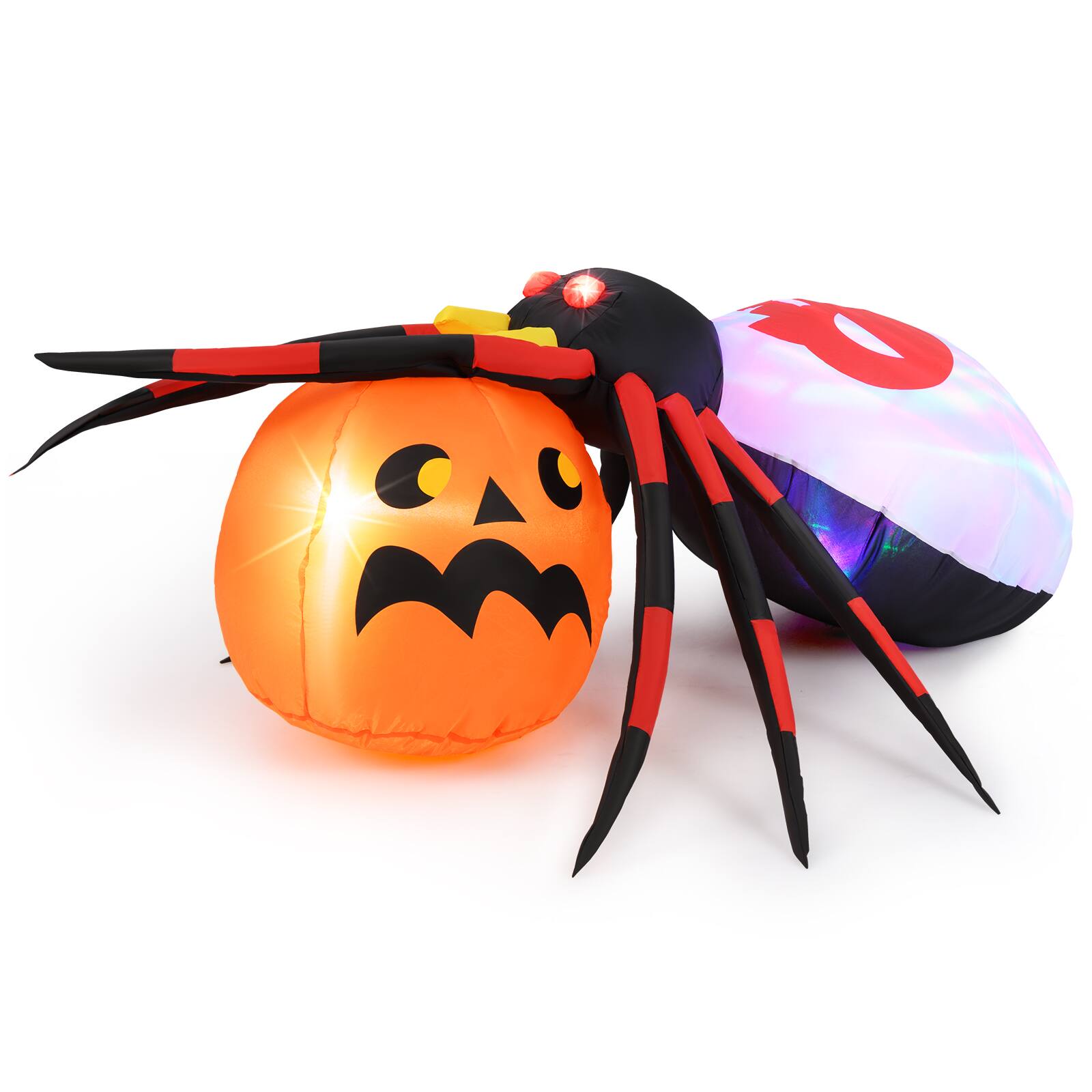 Costway - 5 x 4.6 ft Inflatable Spider with Pumpkin LED Lighted Halloween Decoration with Rotating Light - Colorful