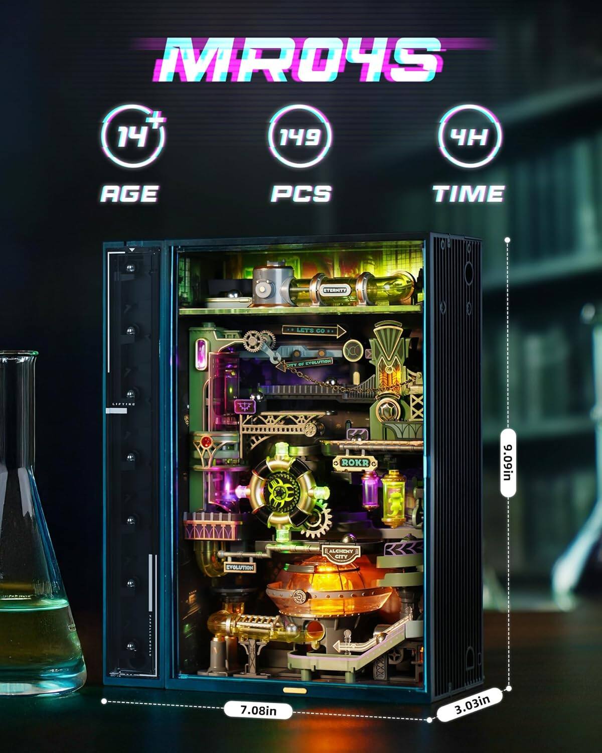 MRO4S  
14 AGE  
149 PCS  
4H TIME  
STERNITY  
LET'S GO  
TOTT or COLOM  
ROKR  
9.09in  
7.08in  
3.03in  
ALCHEMY CITY  
EVOLUTION