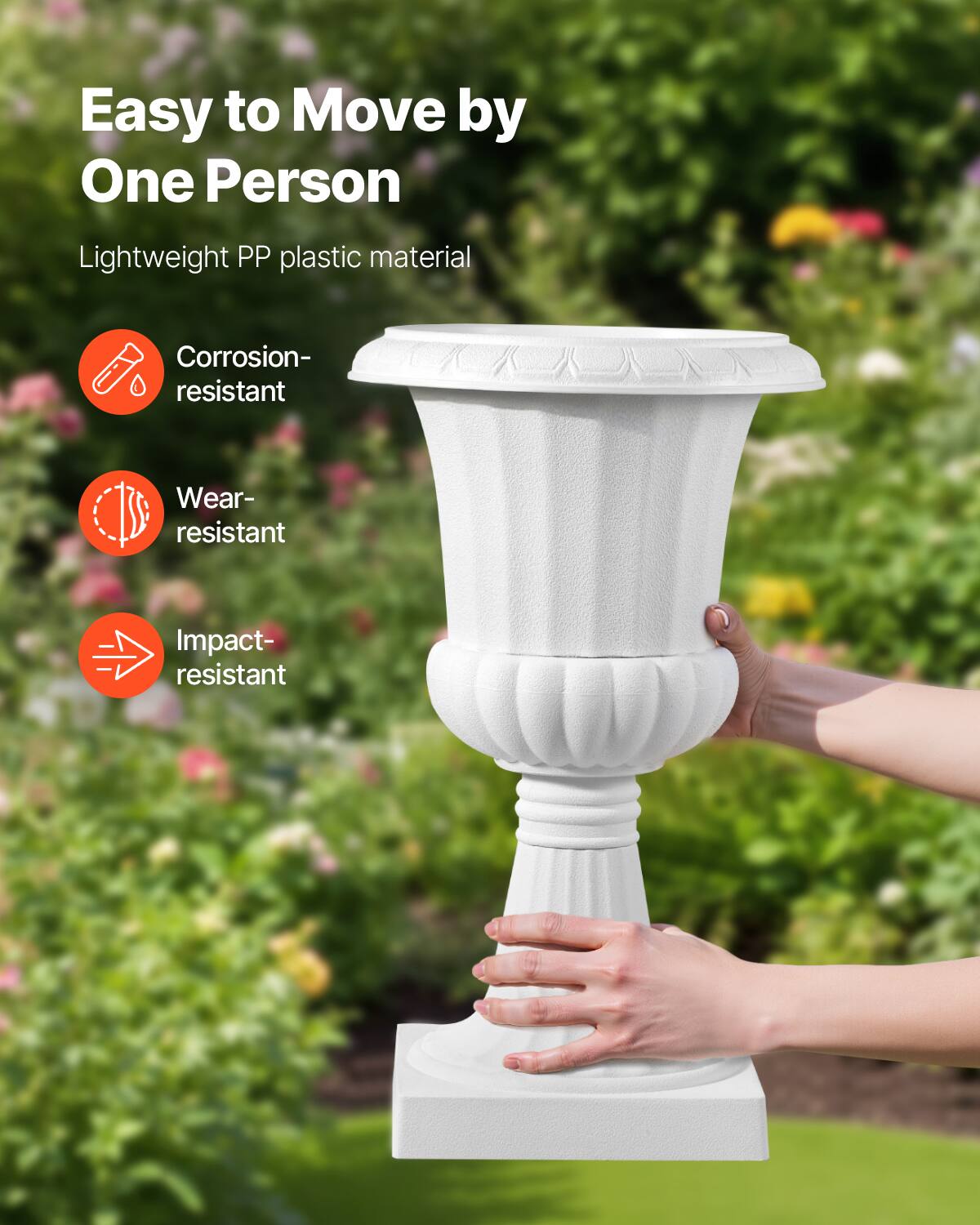 Easy to Move by One Person  
Lightweight PP plastic material  
Corrosion-resistant  
Wear-resistant  
Impact-resistant