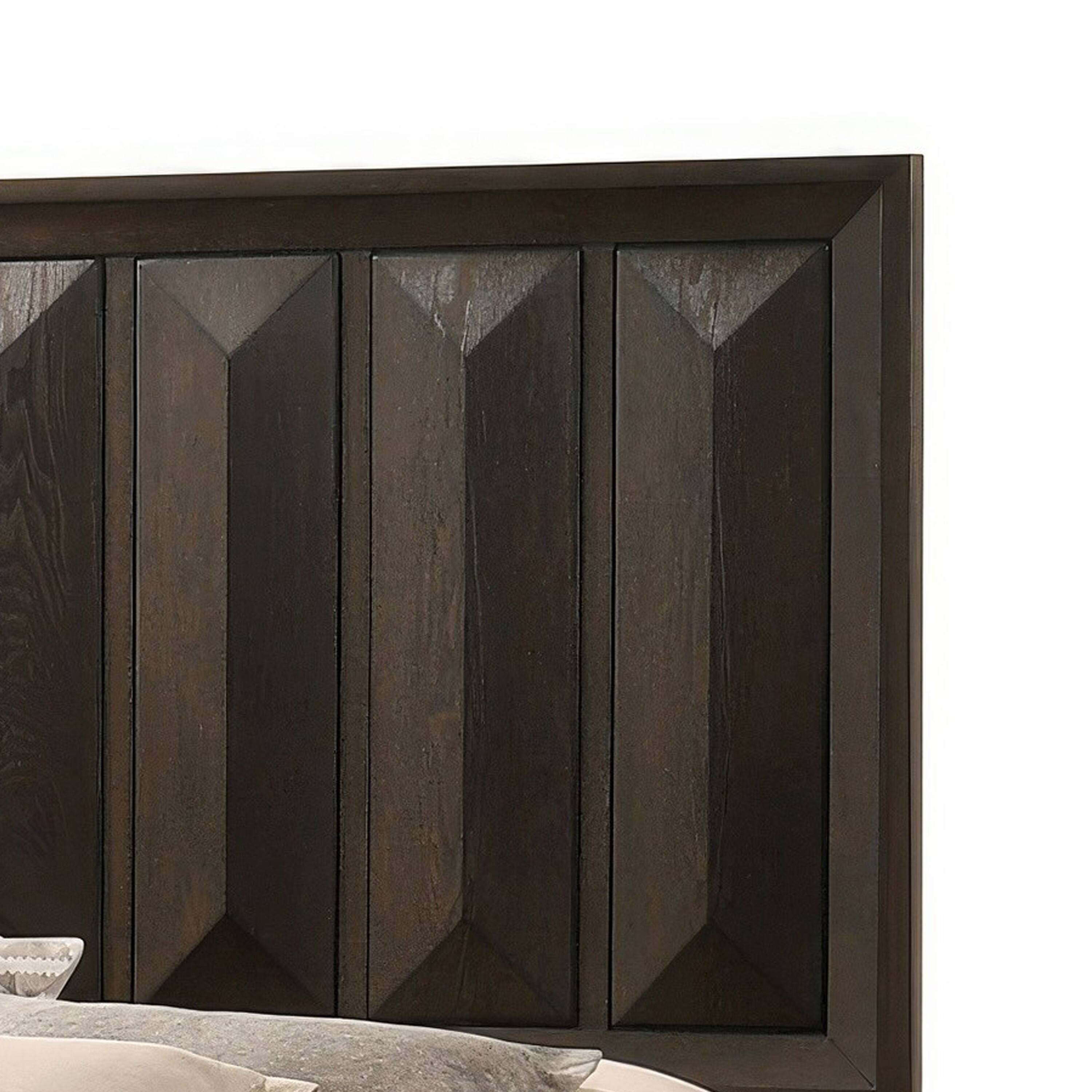 Alt View 2. Manhattan Lane - Fema Queen Bed, Vertical Facet Headboard and Footboard - Espresso Brown.