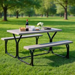 Kadyn - Picnic Table Bench Set for Outdoor Camping - for Patio Back Deck, Balcany, Poolside - Gray