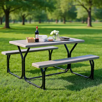 Front. Kadyn - Picnic Table Bench Set for Outdoor Camping -Gray for Patio Back Deck, Balcany, Poolside - Gray.