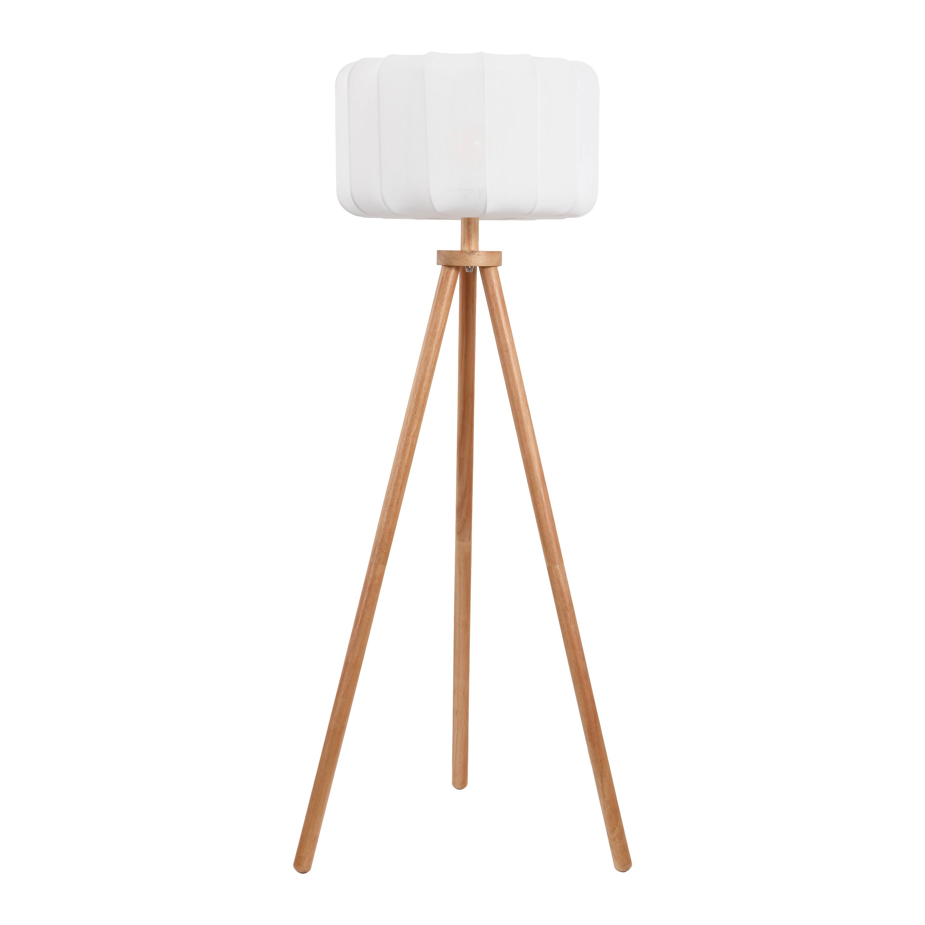 Alt View 6. Jonathan Y - Adriel 52" Mid-Century Modern Tripod Wood with Ribbed Cocoon Pumpkin Shade LED Floor Lamp, White/Light Brown - Light Brown Wood.