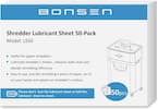 BONSEN Shredder Lubricant Sheet 50-Pack
Model: LS50
Useful for paper shredders
Lubricate shredder's blades, reduces static dust and elevate shredding efficiency
Easy to use, just like shredding a piece of paper, no oil on your hands and splash on shredder's surface.
Please don't tear the lubricant sheet or fold the lubricant sheet to shred.
TIPS
50pcs
