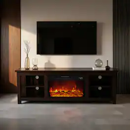 VAUXHILL & CO. - Ellis Electric Fireplace TV Stand with Open Shelving - Cherry