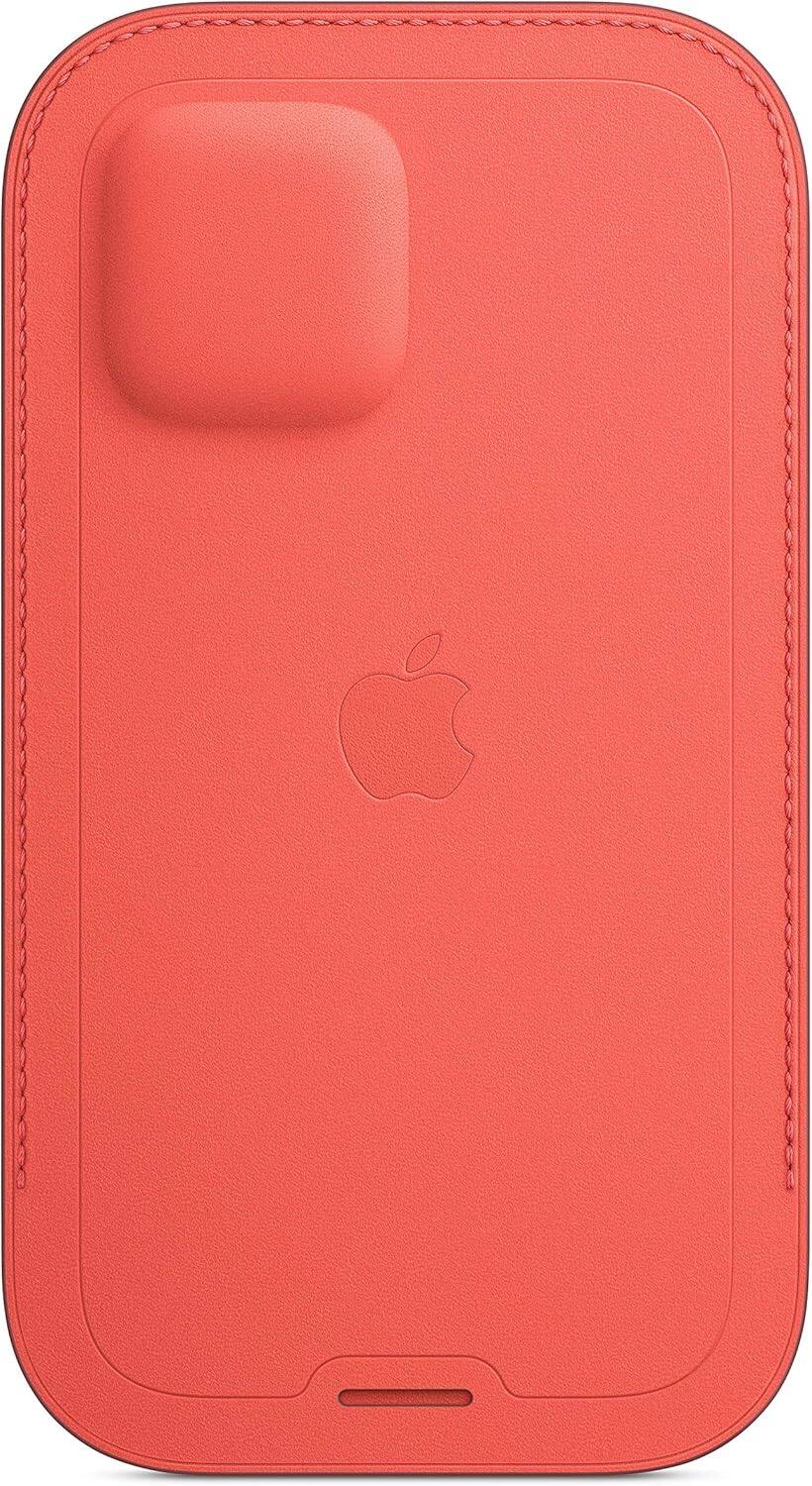 Alt View 1. Apple - Apple iPhone 12 and 12 Pro Leather Sleeve with MagSafe - Pink Citrus - Brown.