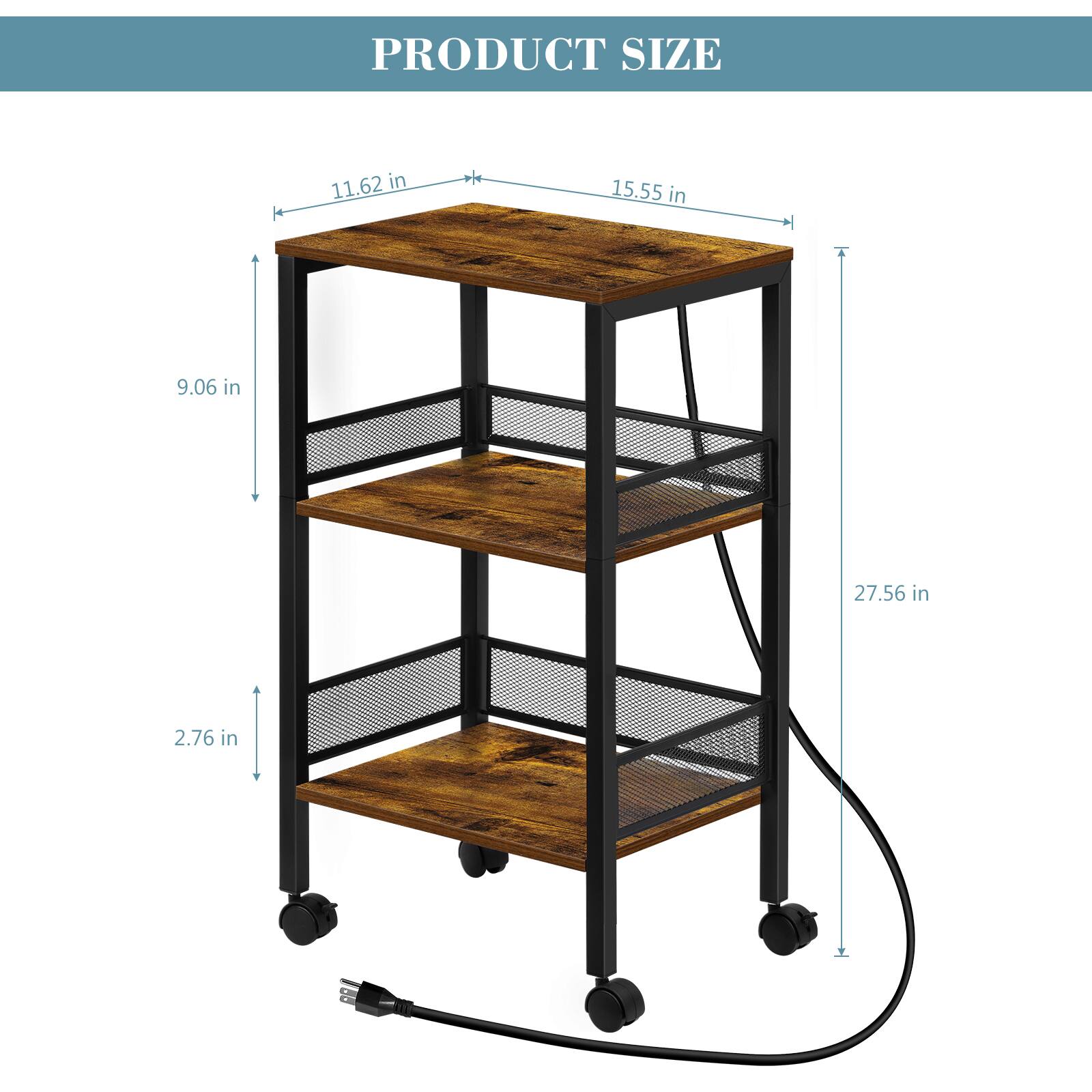 PRODUCT SIZE

- 11.62 in
- 15.55 in
- 9.06 in
- 27.56 in
- 2.76 in