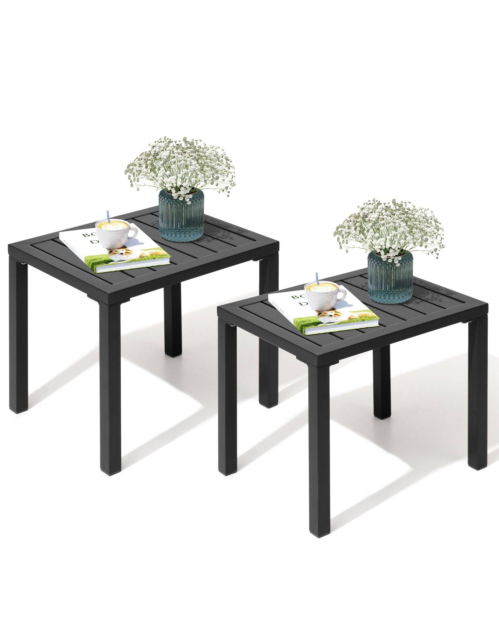 Front. Crestlive Products - Crestlive Products Aluminum Rectangular Patio Side Table, Small Outdoor Bistro Coffee Table - Black.