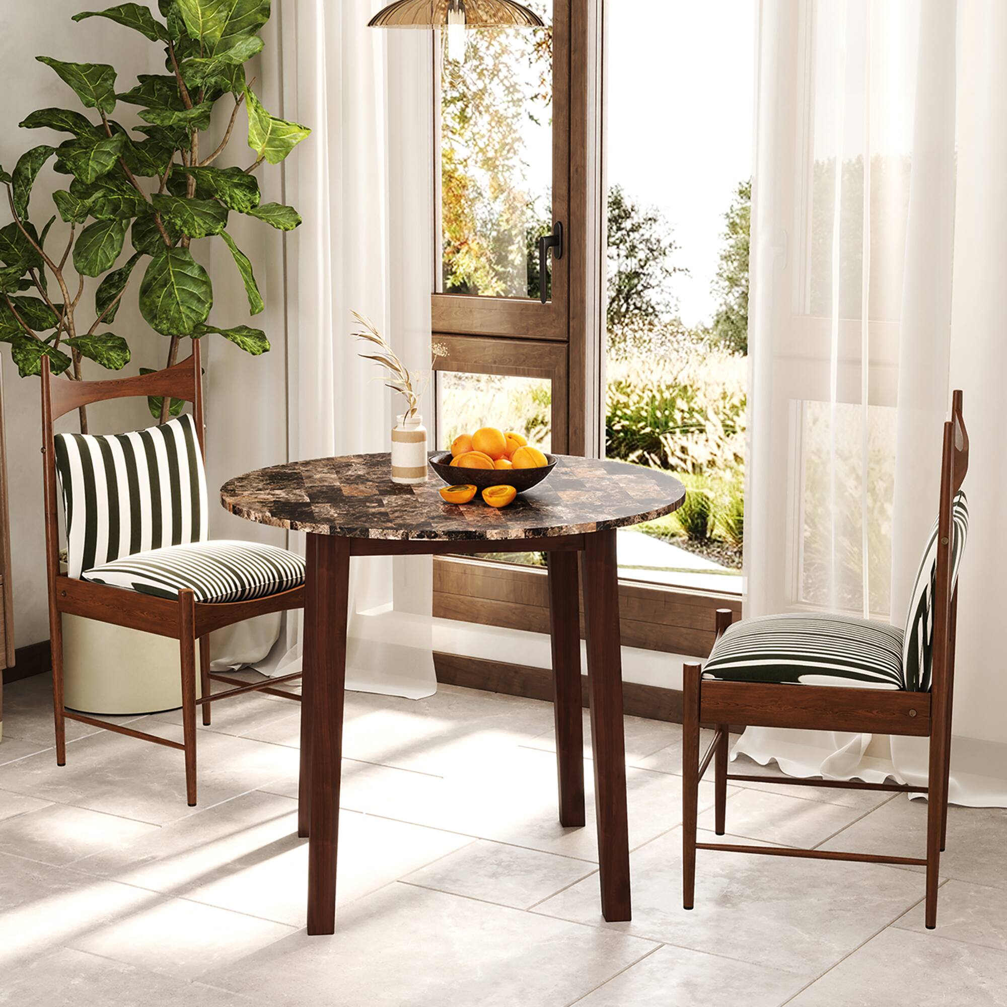 Alt View 1. Gymax - Gymax 35''  Kitchen Table Round Dining Table w/ Marble-textured Veneer Tabletop Brown - Brown.